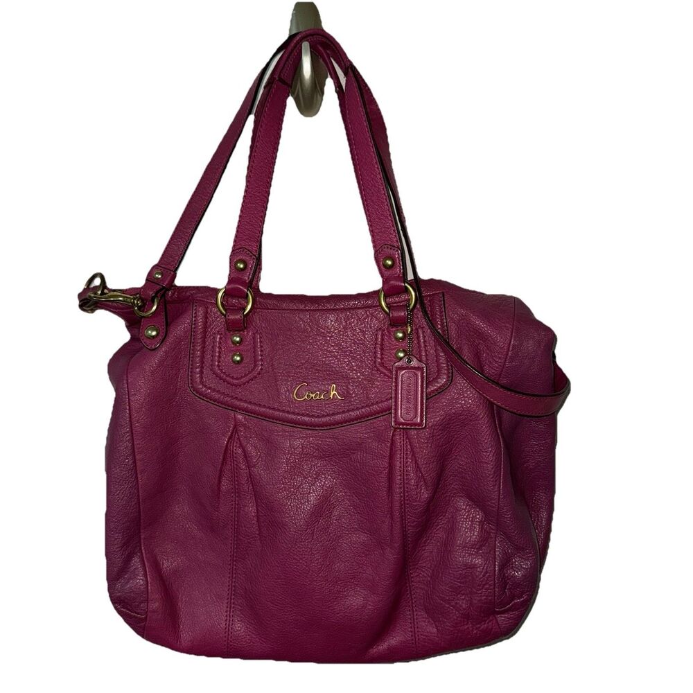 Coach Leather Double Handle Purse Shoulder Strap Bag Large Pink Ashley Magenta